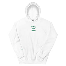 Load image into Gallery viewer, S COFFEE AND THRIFT ALL THE TIME Hoodie White with Green Cozy Thrifting Addict Gift