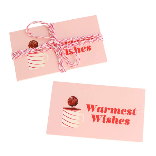 Hot Cocoa Bomb Gift Tags, Set of 5, with Baker's Twine 2 Yards, Warmest Wishes, Red, Pink, Mug Illustrated Blank
