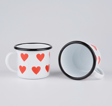 Load image into Gallery viewer, Mug Heart Sweet 12 oz. White Red Heart Steel Porcelain Enamelware Mug with Rolled Rim