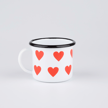 Load image into Gallery viewer, Mug Heart Sweet 12 oz. White Red Heart Steel Porcelain Enamelware Mug with Rolled Rim