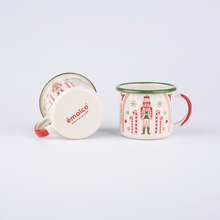 Load image into Gallery viewer, Mug Nutcracker Sweet 12 oz. Green Sweater Pattern Steel Porcelain Enamelware Mug with Rolled Rim