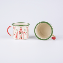 Load image into Gallery viewer, Mug Nutcracker Sweet 12 oz. Green Sweater Pattern Steel Porcelain Enamelware Mug with Rolled Rim