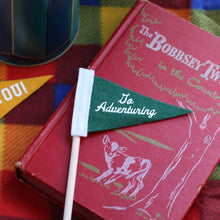 Load image into Gallery viewer, Pennant Go Adventuring Forest Green Mini Felt Pennant FLAG on stick