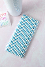 Load image into Gallery viewer, Set of 25 Striped Paper Compostable Biodegradable Summer Straws for Coffee, Iced Drinks