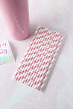 Load image into Gallery viewer, Set of 25 Striped Paper Compostable Biodegradable Summer Straws for Coffee, Iced Drinks