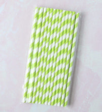 Load image into Gallery viewer, Set of 25 Striped Paper Compostable Biodegradable Summer Straws for Coffee, Iced Drinks