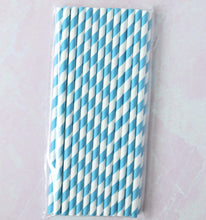 Load image into Gallery viewer, Set of 25 Striped Paper Compostable Biodegradable Summer Straws for Coffee, Iced Drinks