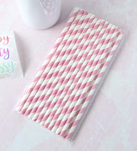 Load image into Gallery viewer, Set of 25 Striped Paper Compostable Biodegradable Summer Straws for Coffee, Iced Drinks
