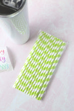 Load image into Gallery viewer, Set of 25 Striped Paper Compostable Biodegradable Summer Straws for Coffee, Iced Drinks