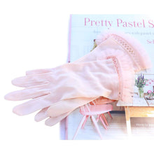 Load image into Gallery viewer, Vintage Delicate Pink Vintage Gloves with Tulle Trimming Ballerina Style