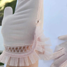 Load image into Gallery viewer, Vintage Delicate Pink Vintage Gloves with Tulle Trimming Ballerina Style
