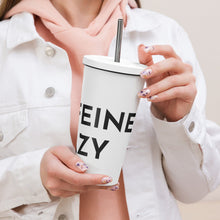 Load image into Gallery viewer, Caffeine Crazy hashtag throwback tumbler with straw stainless steel
