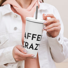 Load image into Gallery viewer, Caffeine Crazy hashtag throwback tumbler with straw stainless steel
