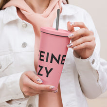 Load image into Gallery viewer, Caffeine Crazy hashtag throwback tumbler with straw stainless steel
