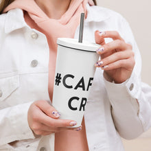 Load image into Gallery viewer, Caffeine Crazy hashtag throwback tumbler with straw stainless steel
