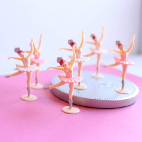 Cake Topper Vintage-Style Ballerina Cupcake Toppers Retro Pink and White Set of 6