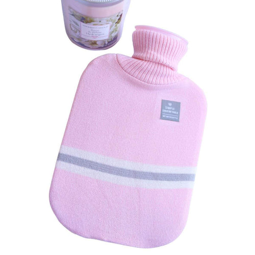 Light Pink and Gray Striped Knit Sweater Cover 2L Hot Water Bottle