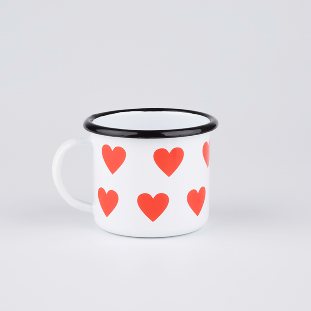 Mug Heart Sweet 12 oz. White Red Heart Steel Porcelain Enamelware Mug with Rolled Rim