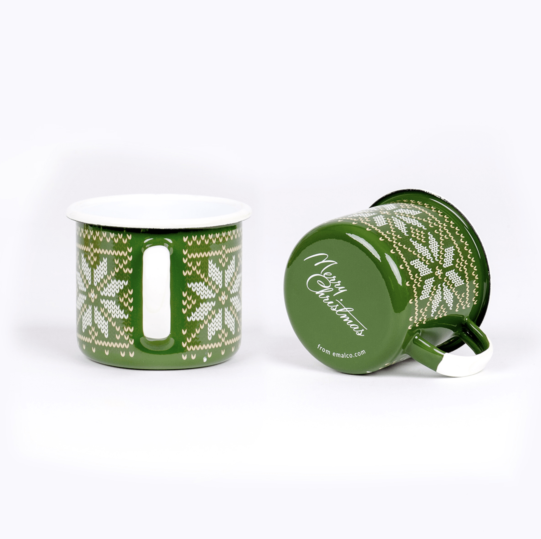 Merry Christmas 12 Green Sweater Pattern Steel Porcelain Enamelware Mug  with Rolled Rim