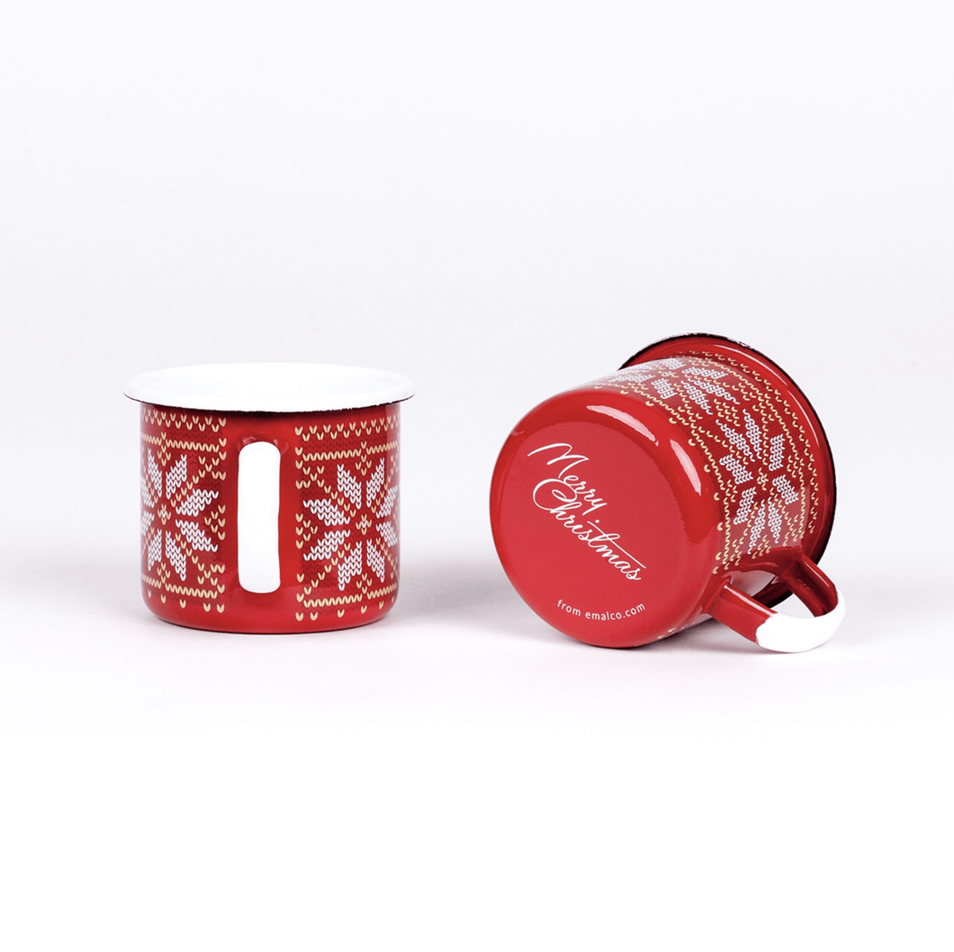 Mug Merry Christmas 12 oz. Red Sweater Pattern Steel Porcelain Enamelware Mug with Rolled Rim