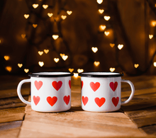 Load image into Gallery viewer, Mug Heart Sweet 12 oz. White Red Heart Steel Porcelain Enamelware Mug with Rolled Rim
