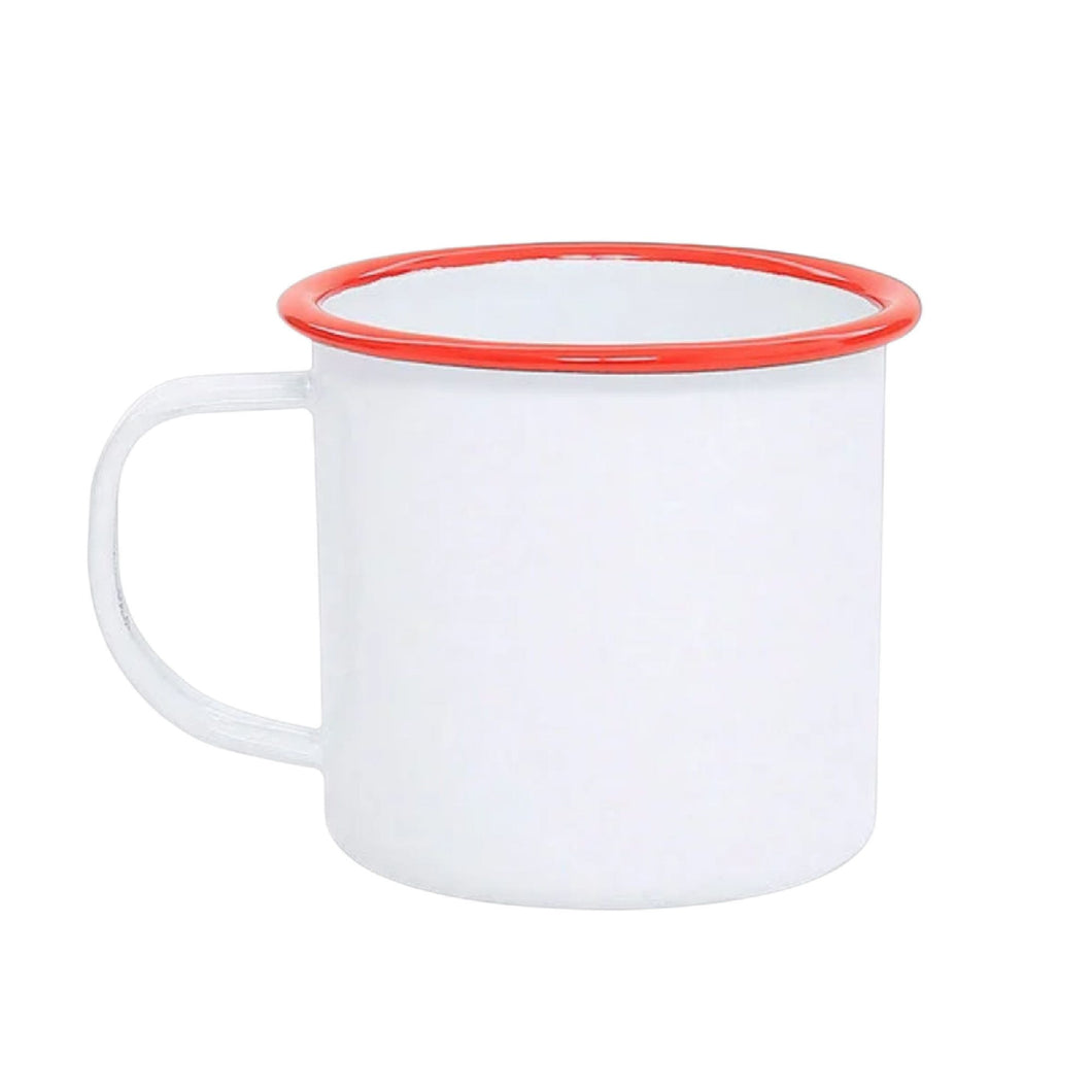 Mug Vintage-Style 12 oz. White Steel Porcelein Enamelware Mug with Red Rolled Rim