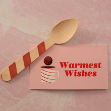 Load image into Gallery viewer, Red Striped Wooden Compostable Spoons for Gifting with Hot Cocoa Bombs
