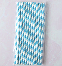 Load image into Gallery viewer, Set of 25 Striped Paper Compostable Biodegradable Summer Straws for Coffee, Iced Drinks
