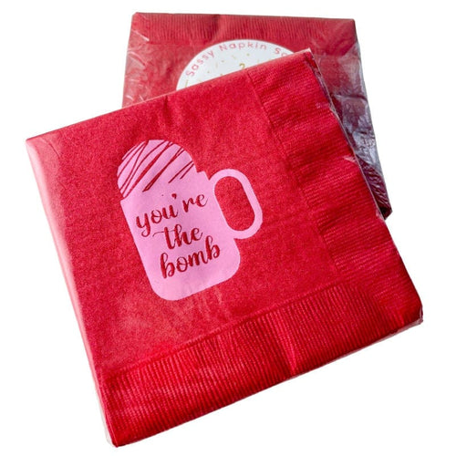 You're the Bomb Red and Pink Paper Napkins Cocktail Size 5
